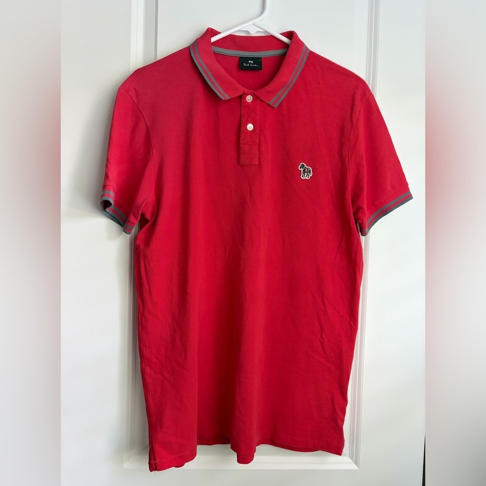 PS Paul Smith Orange-Red Polo with Grey Contrast Trim